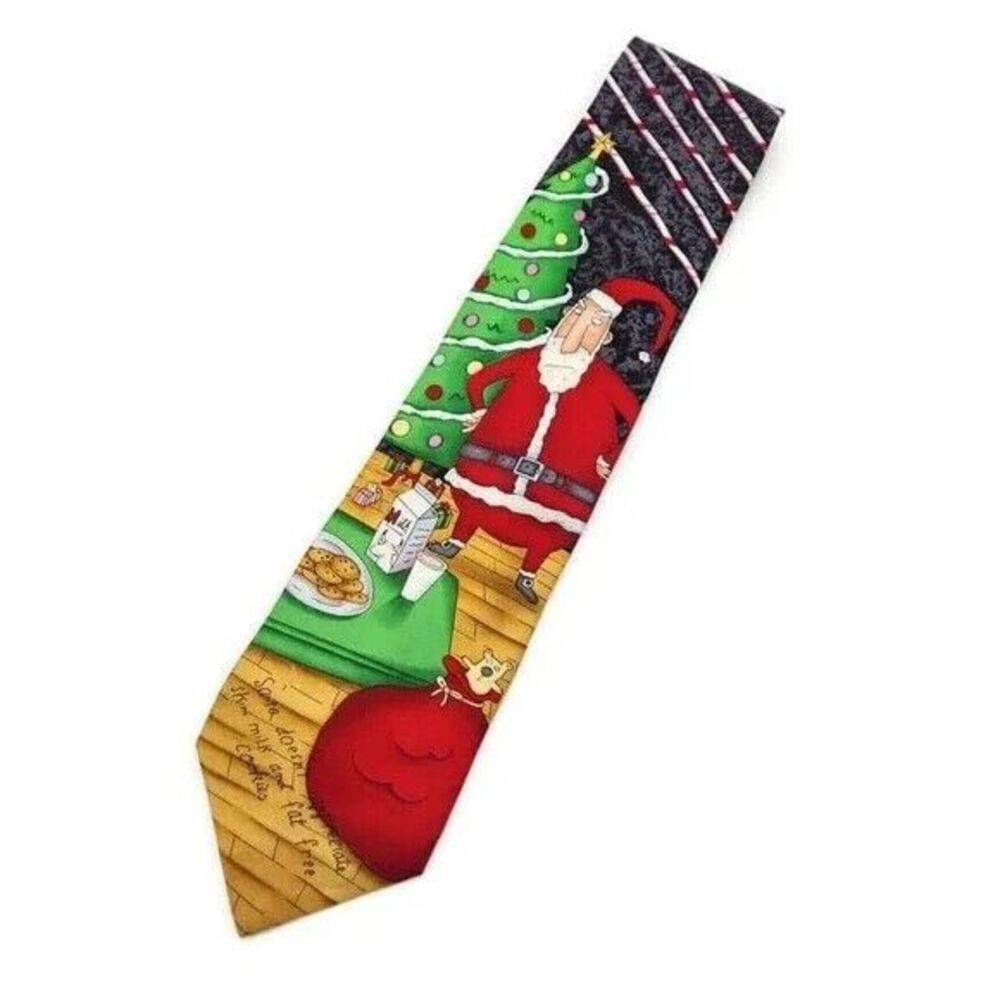 Santa Claus Milk & Cookies Silk Necktie Christmas Holiday Shoebox Hallmark